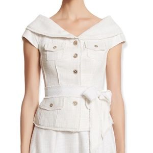 NWT WHBM Retro Tweed Portrait Collar Ecru Jacket Size 0